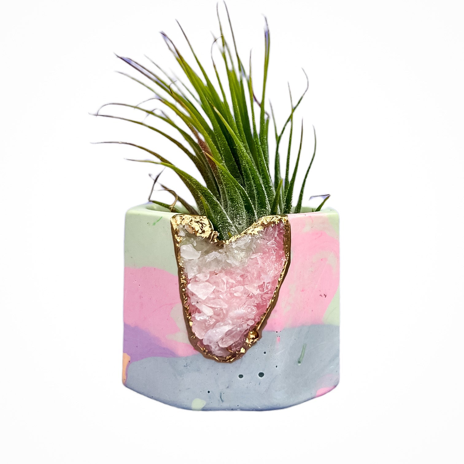 geode succulent Rose Quartz Geode Vessel