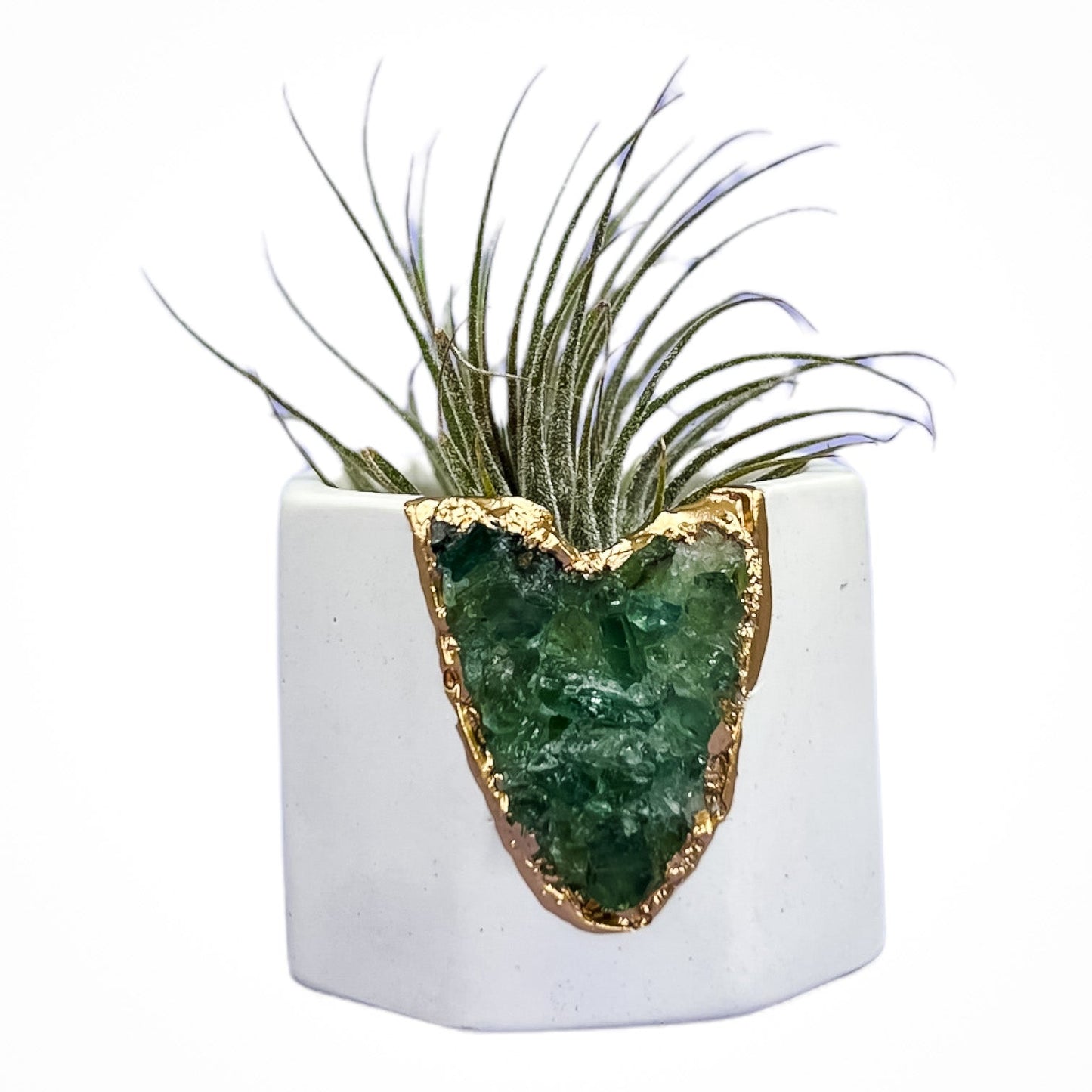 Green Apatite Geode Vessel | White