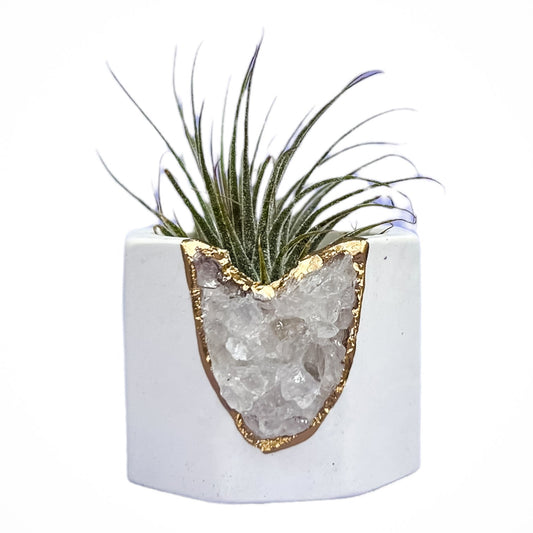 Smoky Quartz Geode Vessel | White